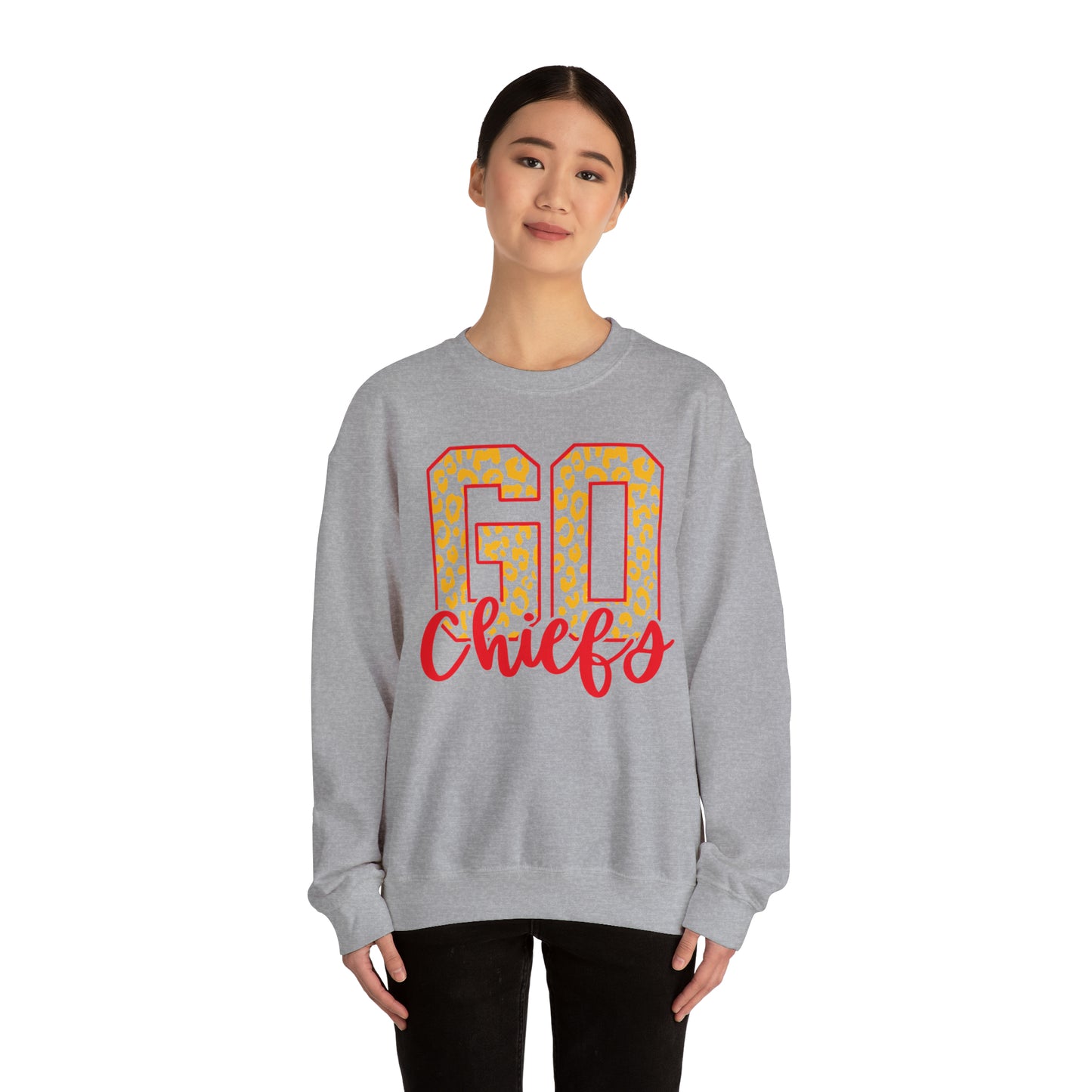 Leopard Print Go Chiefs Crewneck, Football Fan Sweatshirt, Red and Gold Team Shirt, Christmas Gift for Her