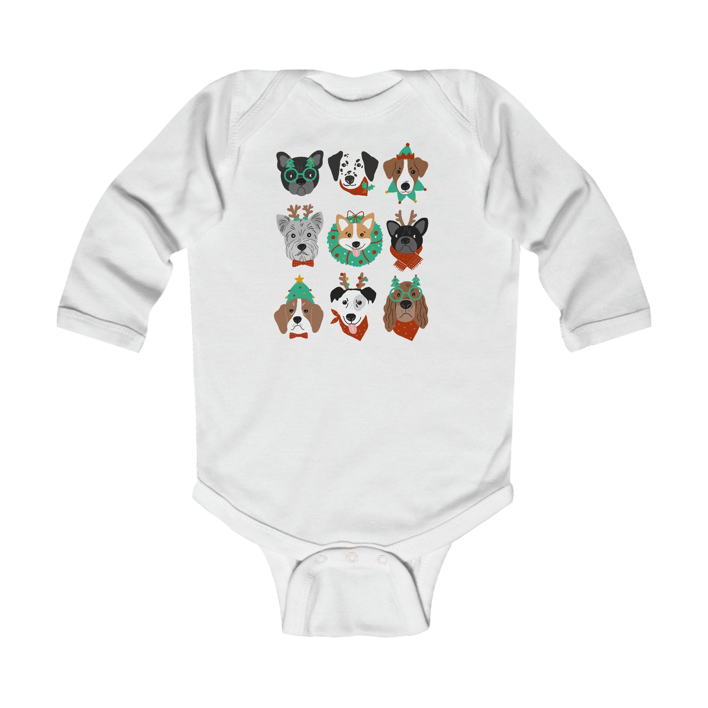 Festive Christmas Dogs Baby Long Sleeve Onesie