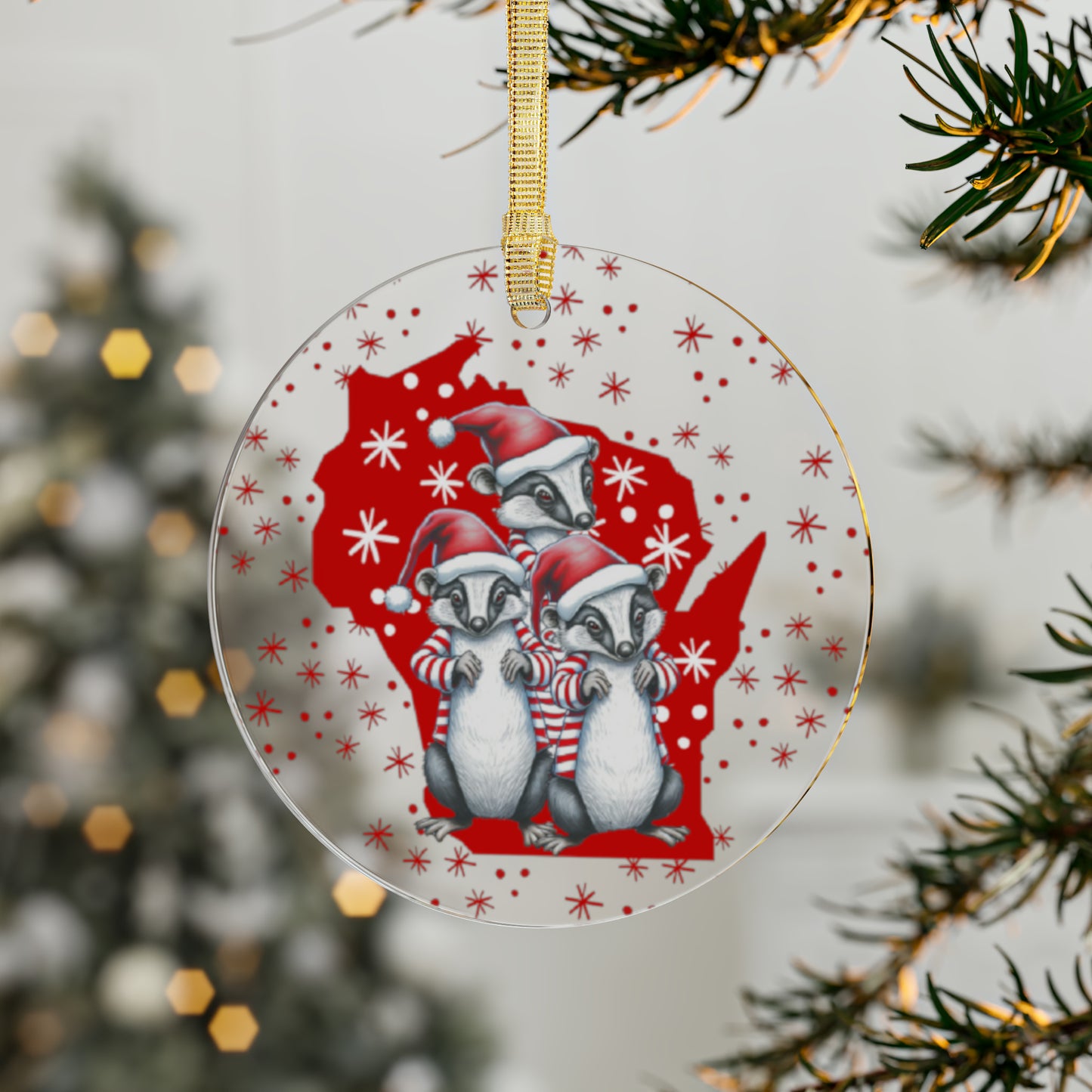 Wisconsin Christmas Badger Acrylic Holiday Ornament