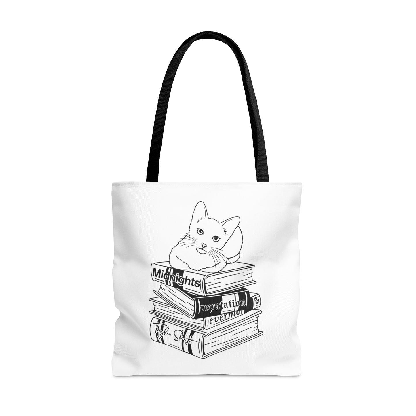 Black and White Cat With Eras Inspired Books Tote