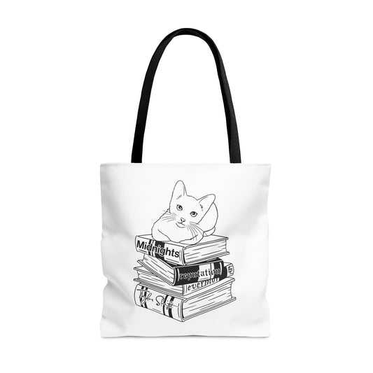 Black and White Cat With Eras Inspired Books Tote