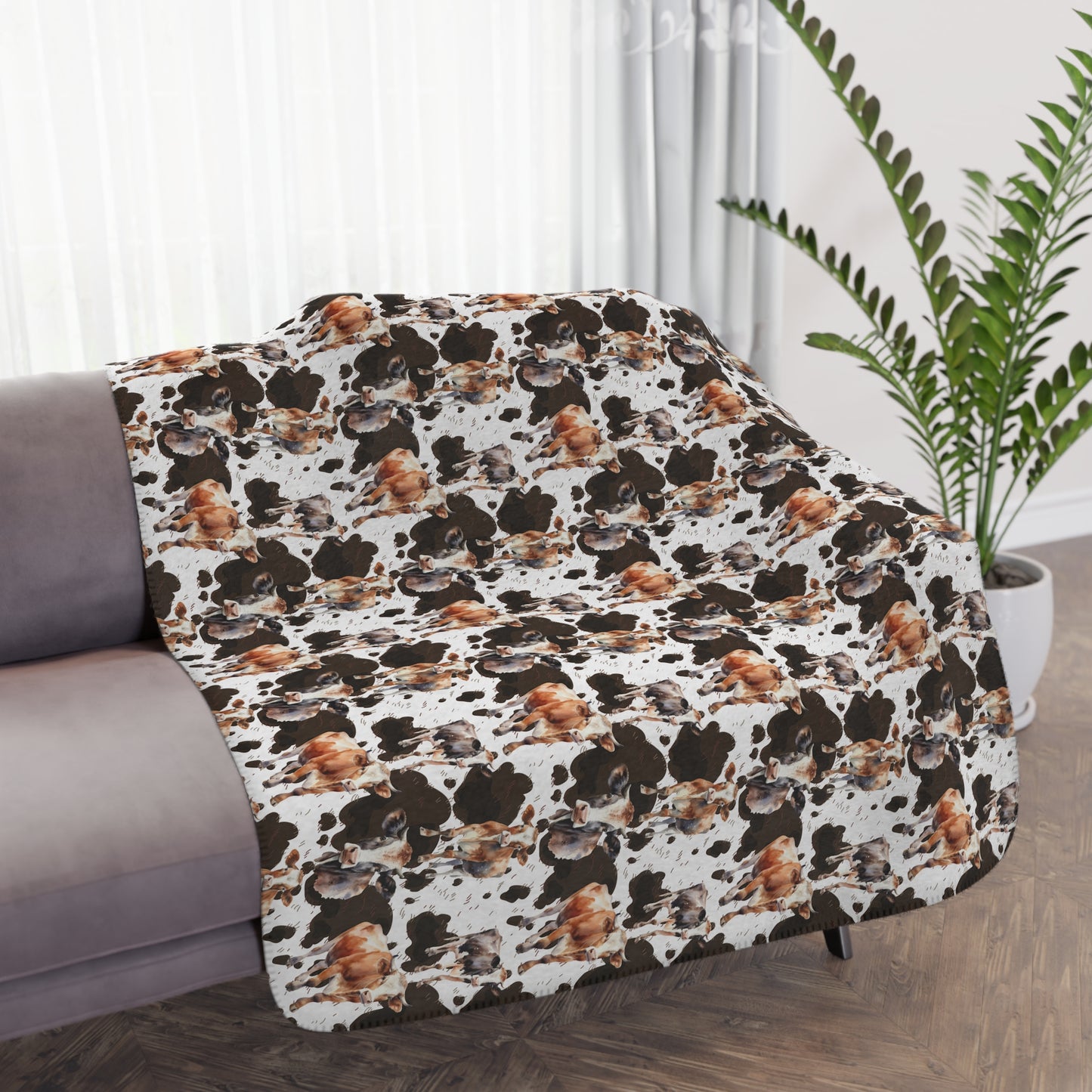 Country Western Cows Tan Sherpa Blanket