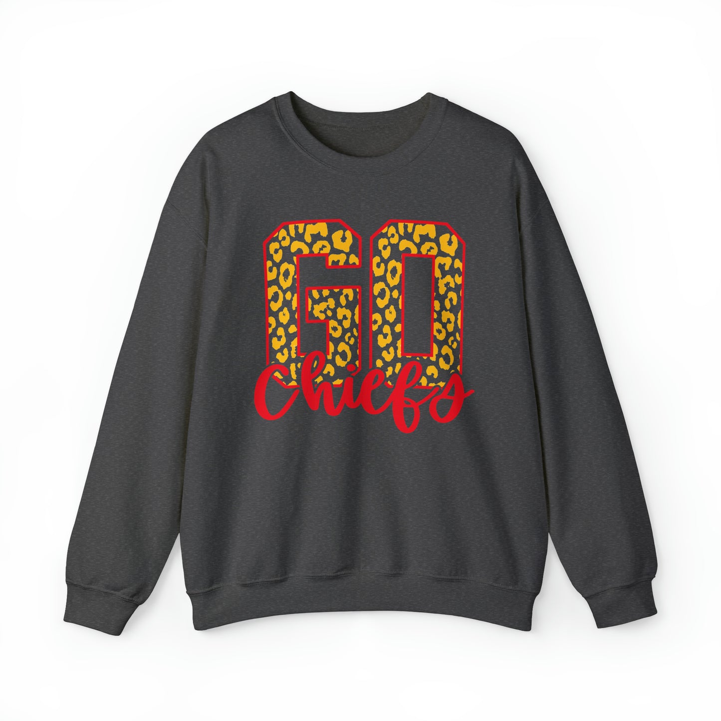 Leopard Print Go Chiefs Crewneck, Football Fan Sweatshirt, Red and Gold Team Shirt, Christmas Gift for Her