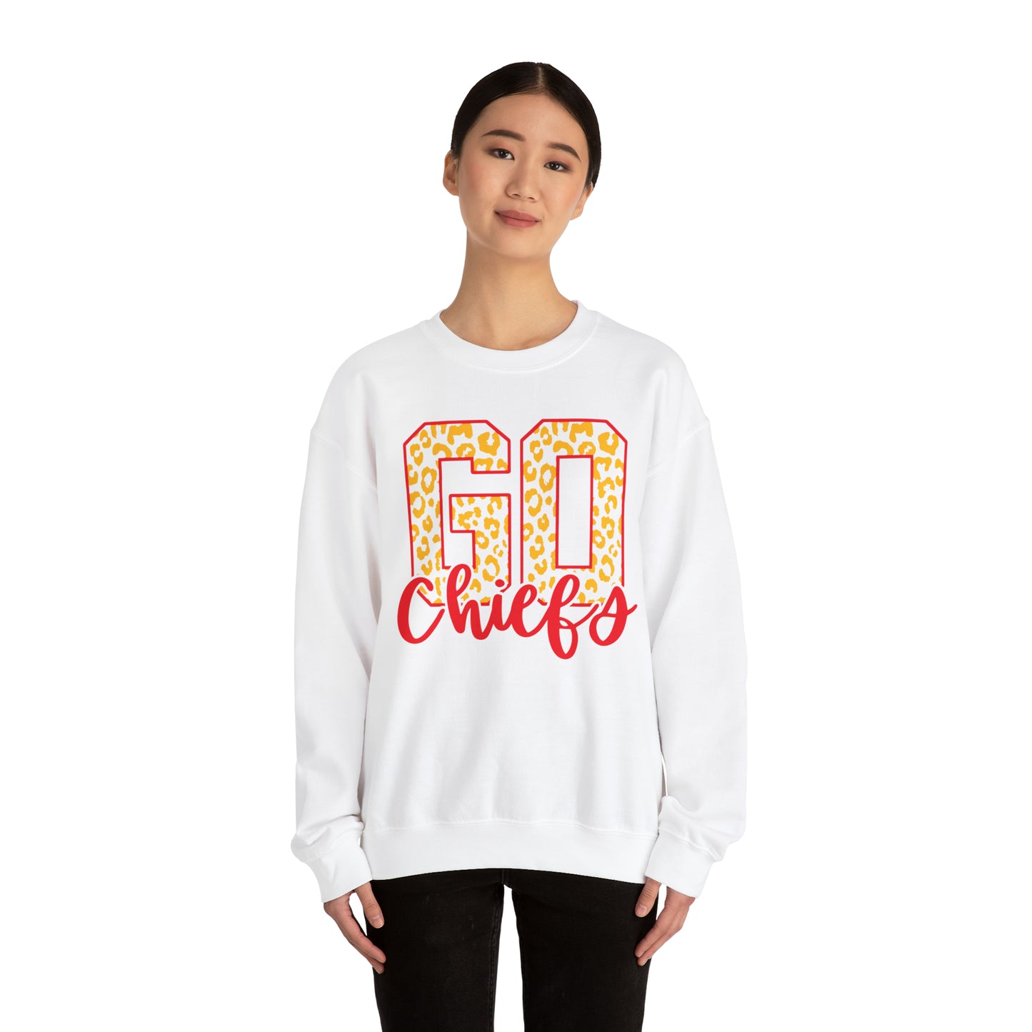 Leopard Print Go Chiefs Crewneck, Football Fan Sweatshirt, Red and Gold Team Shirt, Christmas Gift for Her