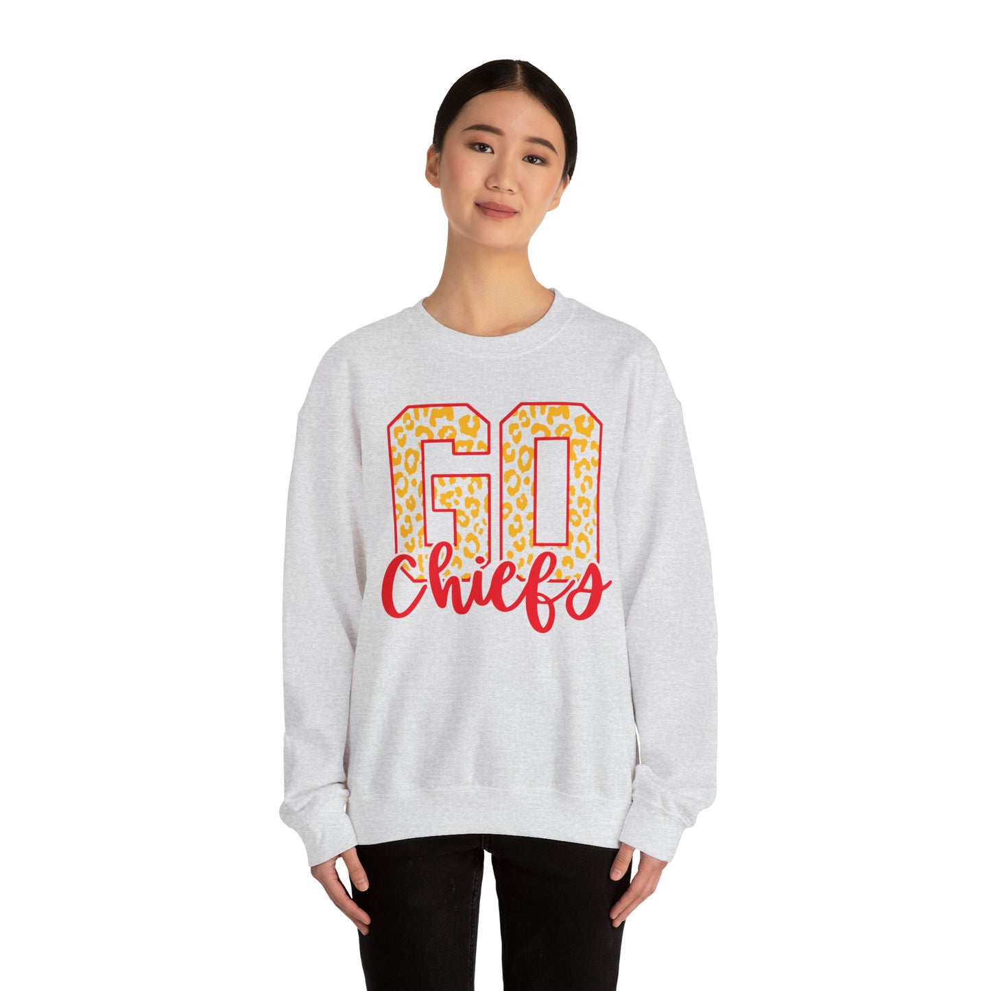 Leopard Print Go Chiefs Crewneck, Football Fan Sweatshirt, Red and Gold Team Shirt, Christmas Gift for Her