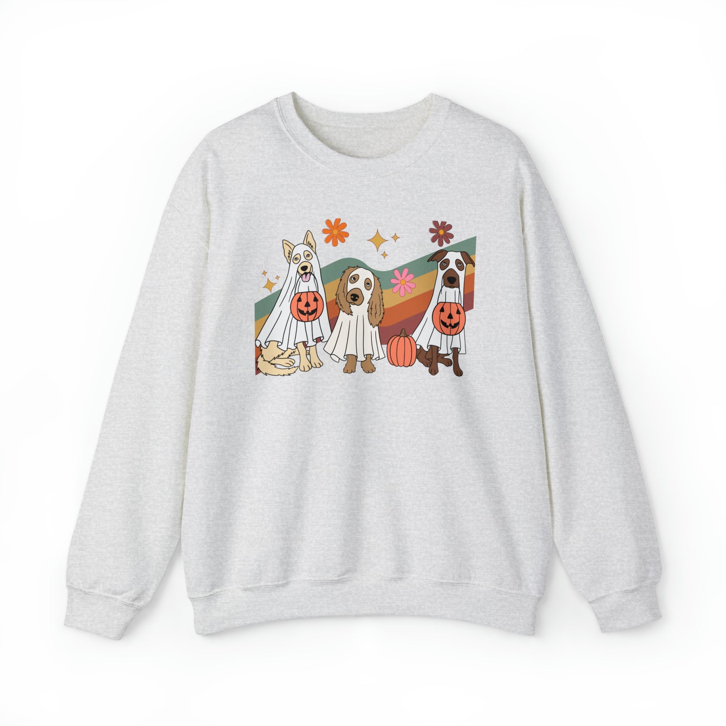 "Retro Ghost Pups" Halloween Crewneck Sweatshirt