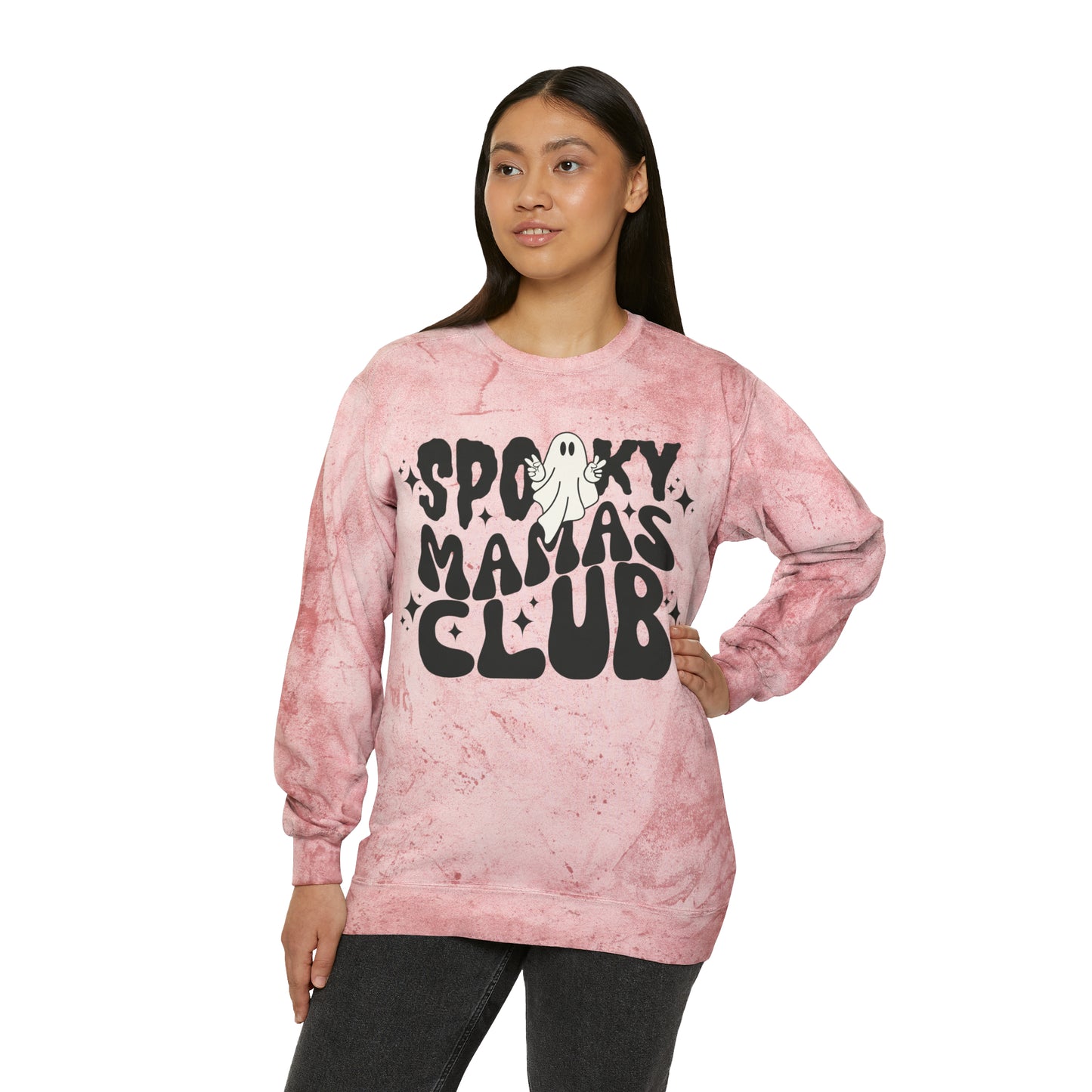 Spooky Mamas Club Crewneck, Acid Wash Tie Dye Halloween Sweatshirt