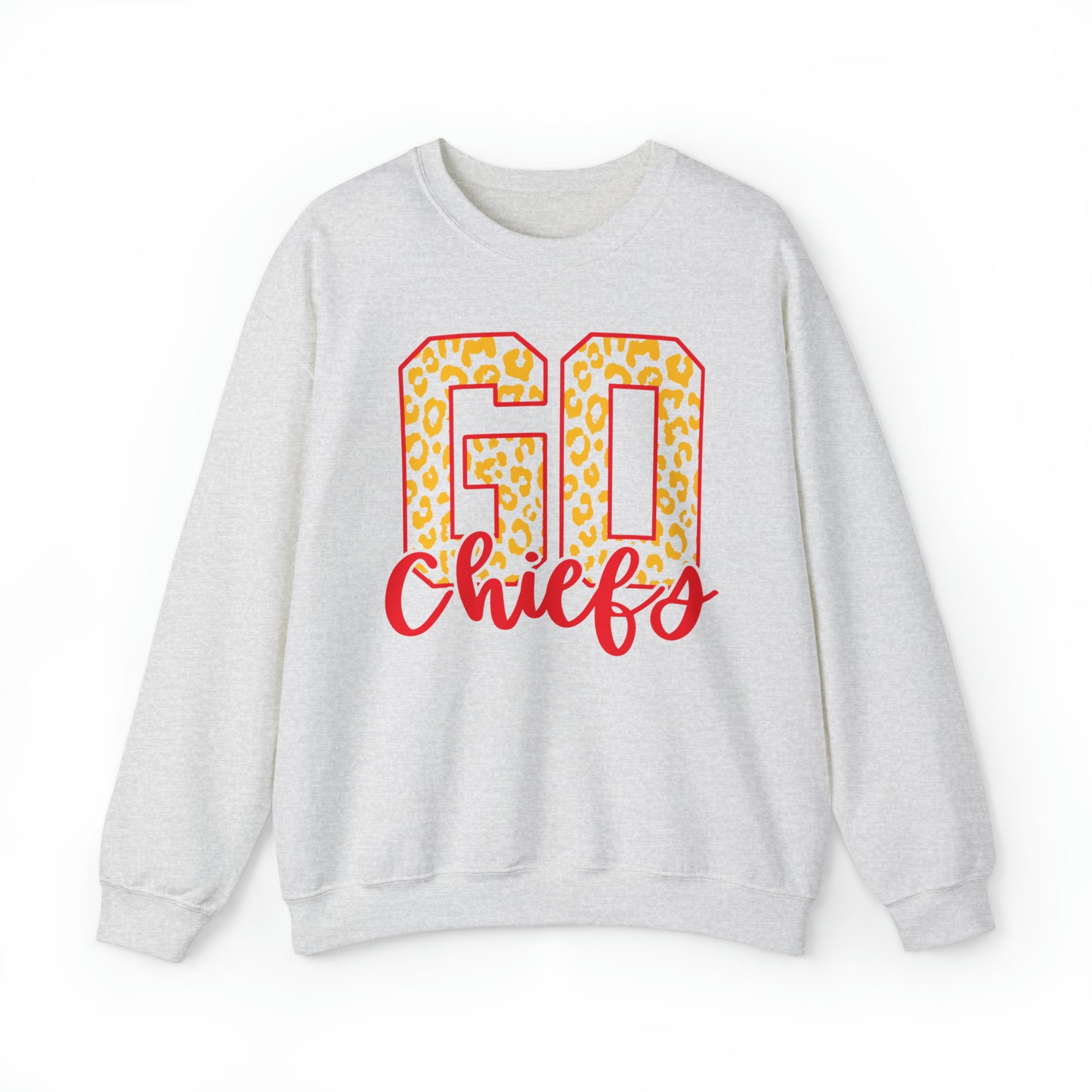 Leopard Print Go Chiefs Crewneck, Football Fan Sweatshirt, Red and Gold Team Shirt, Christmas Gift for Her