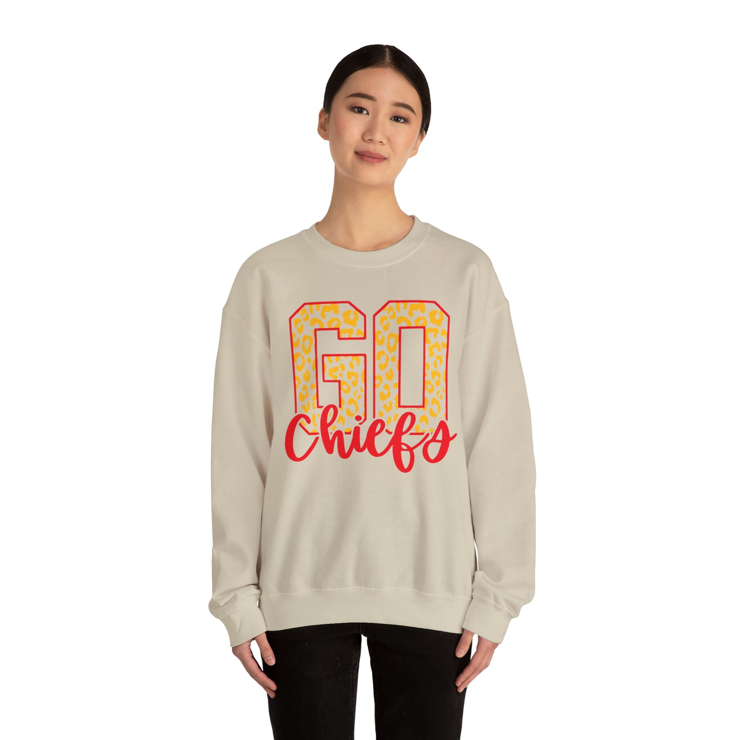 Leopard Print Go Chiefs Crewneck, Football Fan Sweatshirt, Red and Gold Team Shirt, Christmas Gift for Her