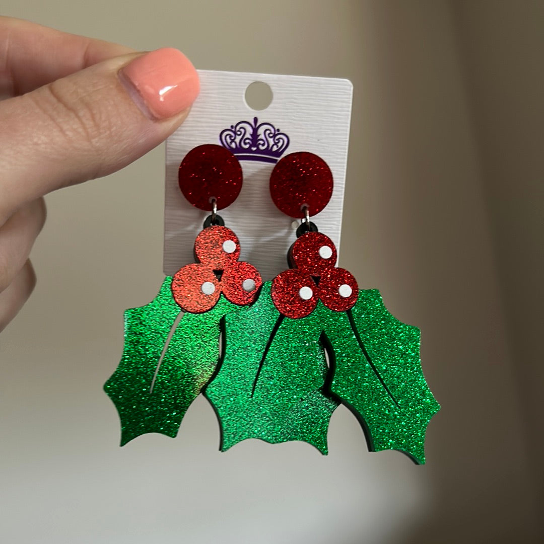 Glitter Mistletoe Christmas Earrings