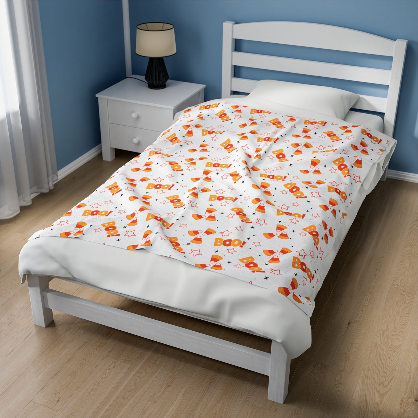 BOO Candy Corn Velveteen Blanket, Plush Halloween Throw Blanket