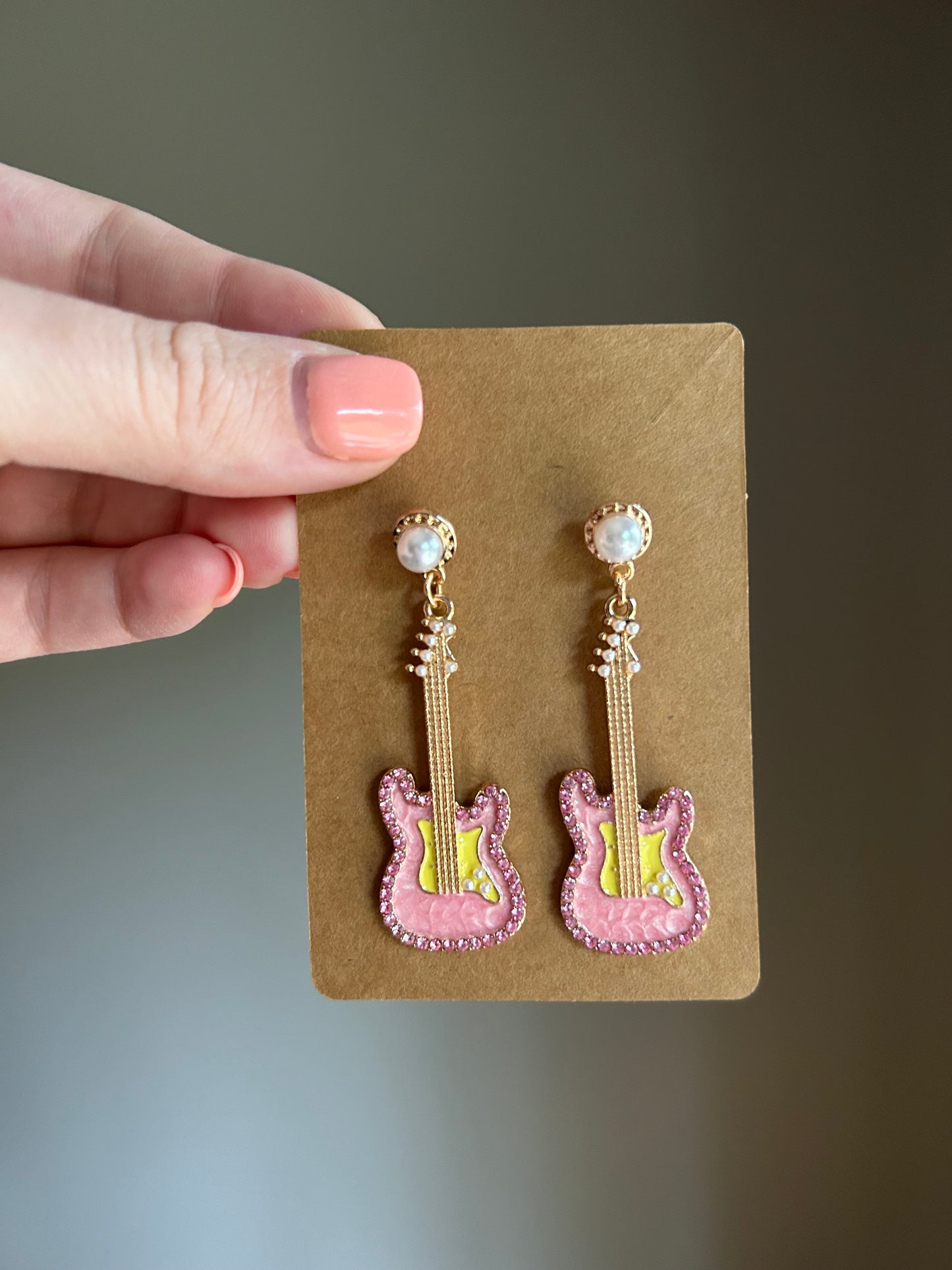 Pink Bling Guitar Earrings