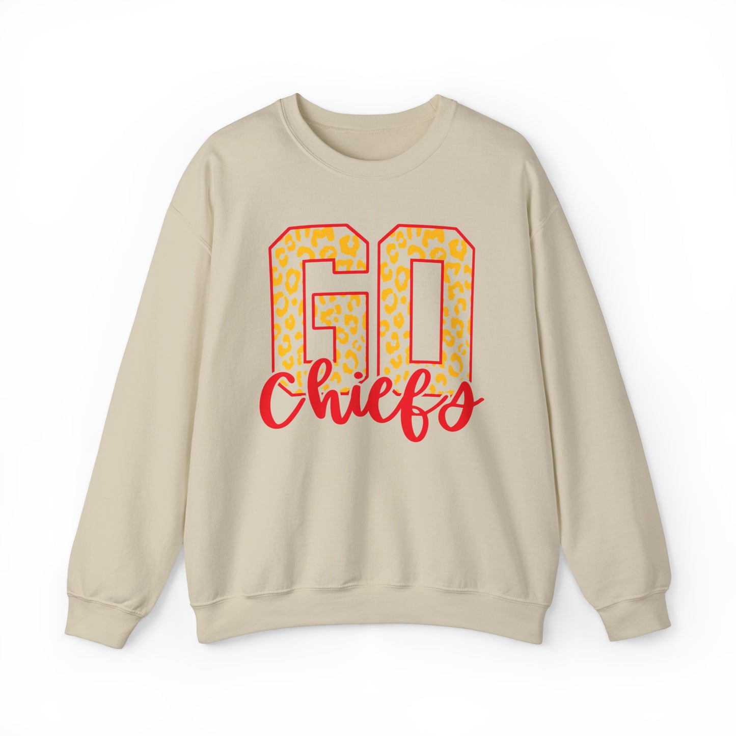 Leopard Print Go Chiefs Crewneck, Football Fan Sweatshirt, Red and Gold Team Shirt, Christmas Gift for Her