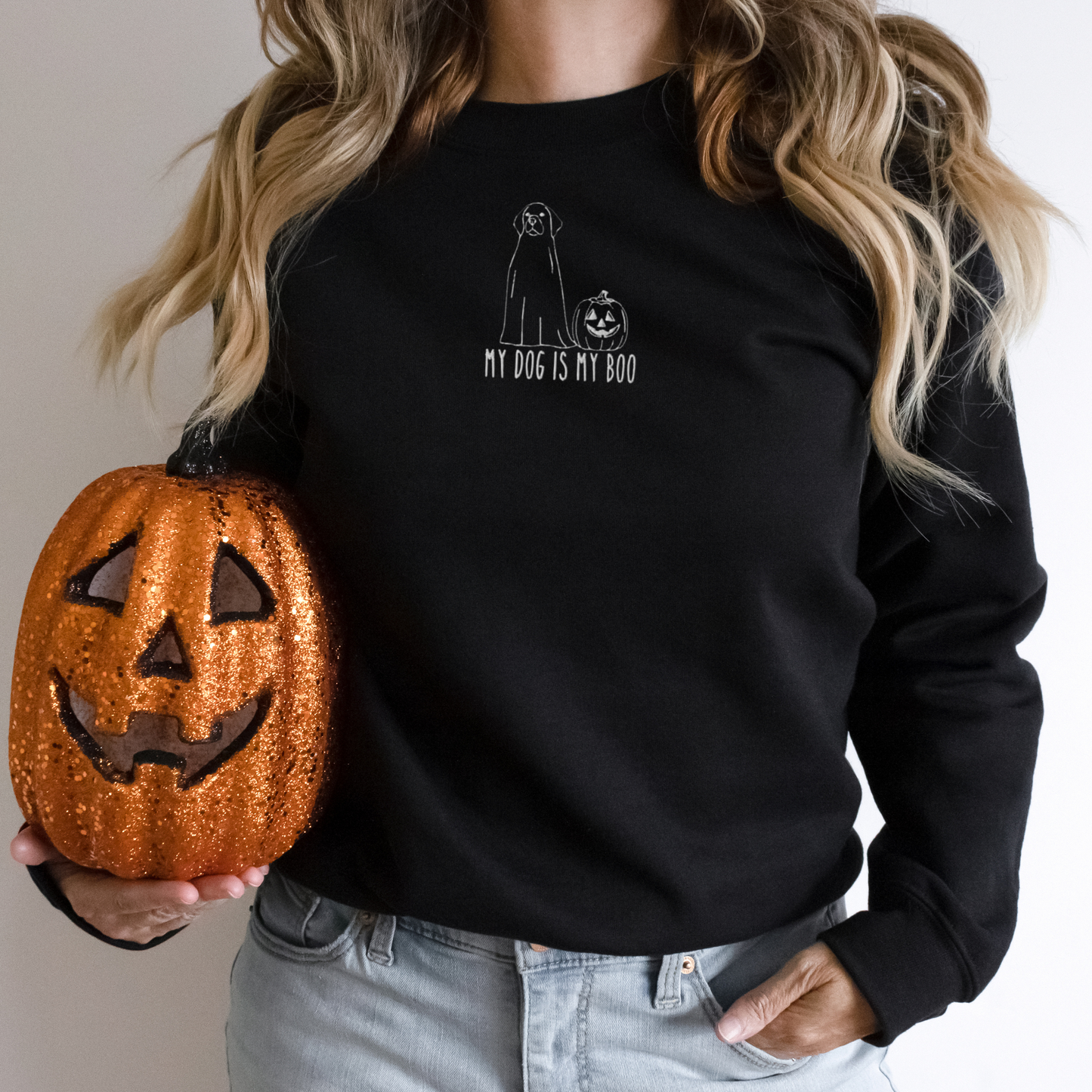 My Dog is My Boo Embroidered Unisex Sweatshirt, Dog Halloween Stitched Crewneck