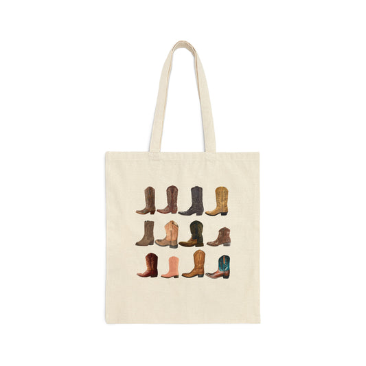 Country Cowboy Boots Collage Canvas Tote Bag