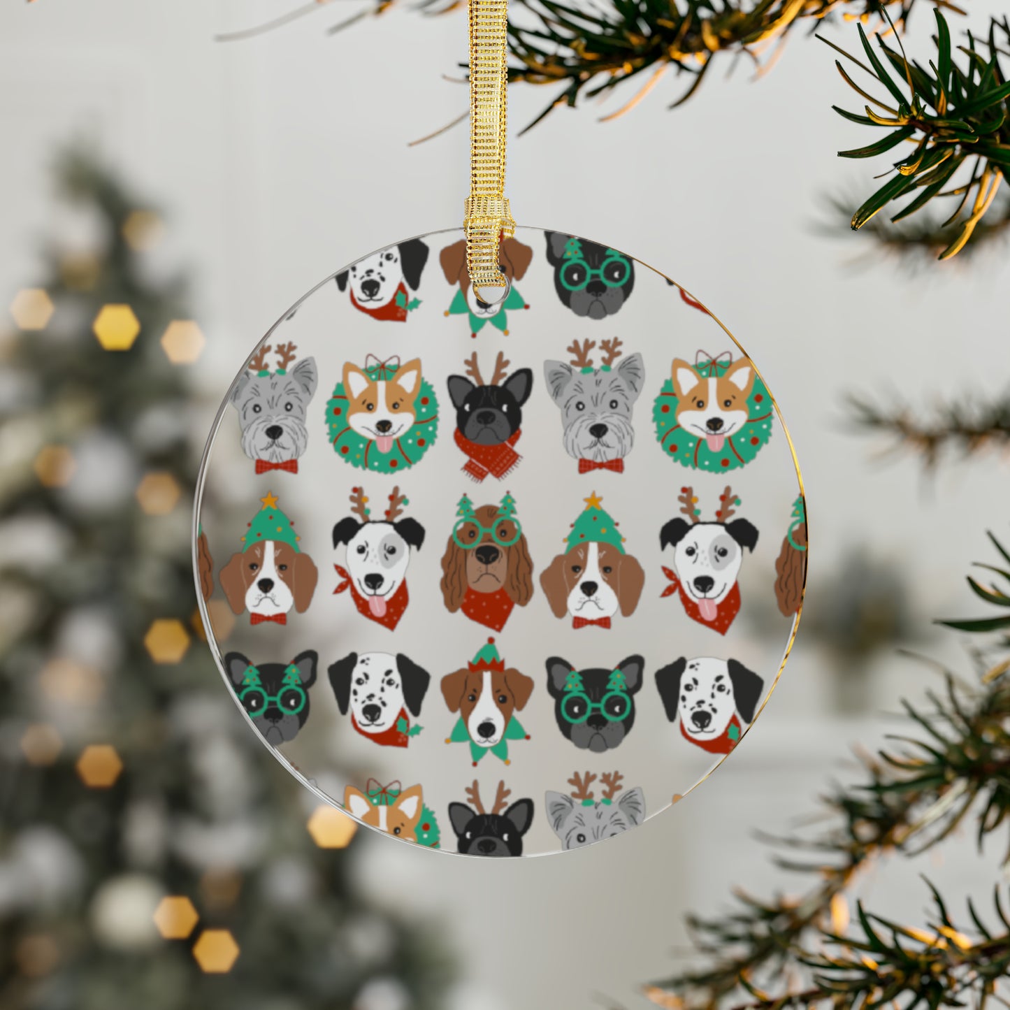 Festive Christmas Pups Acrylic Ornament