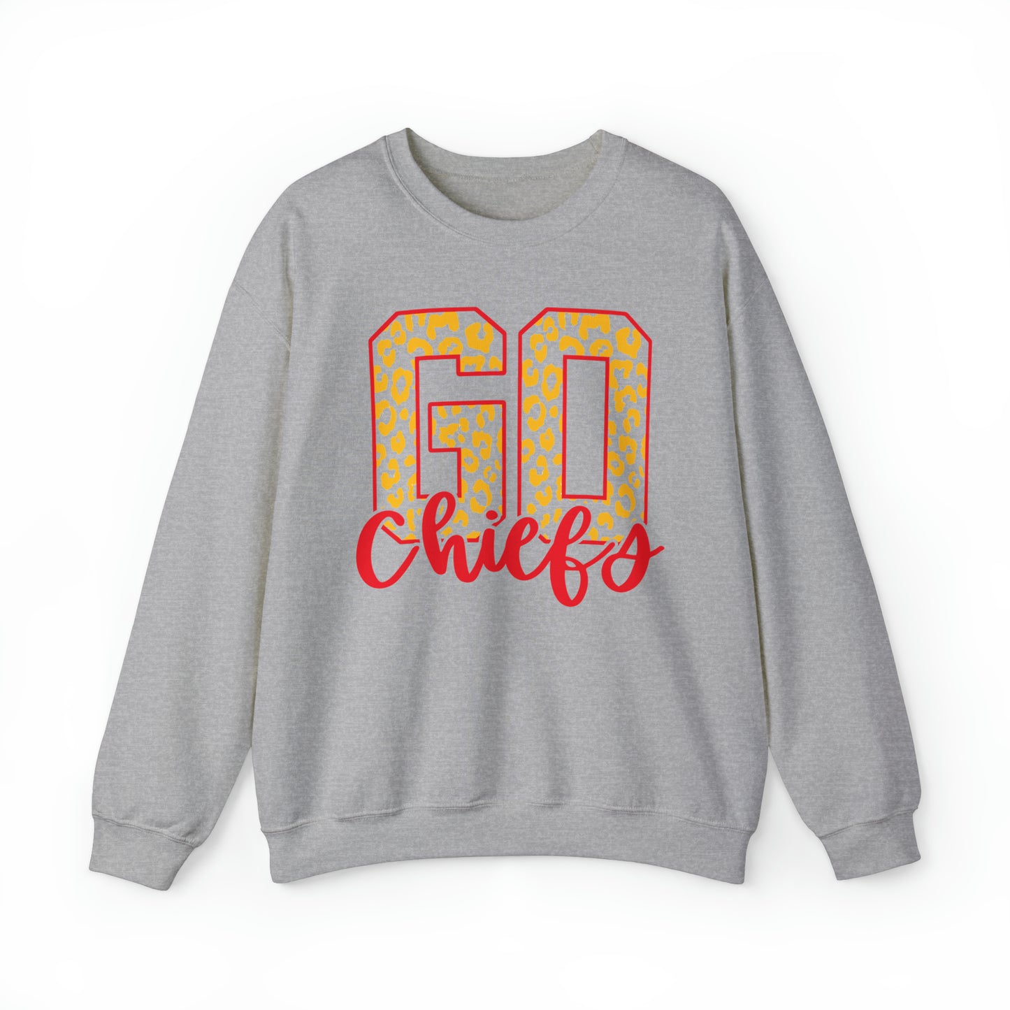 Leopard Print Go Chiefs Crewneck, Football Fan Sweatshirt, Red and Gold Team Shirt, Christmas Gift for Her