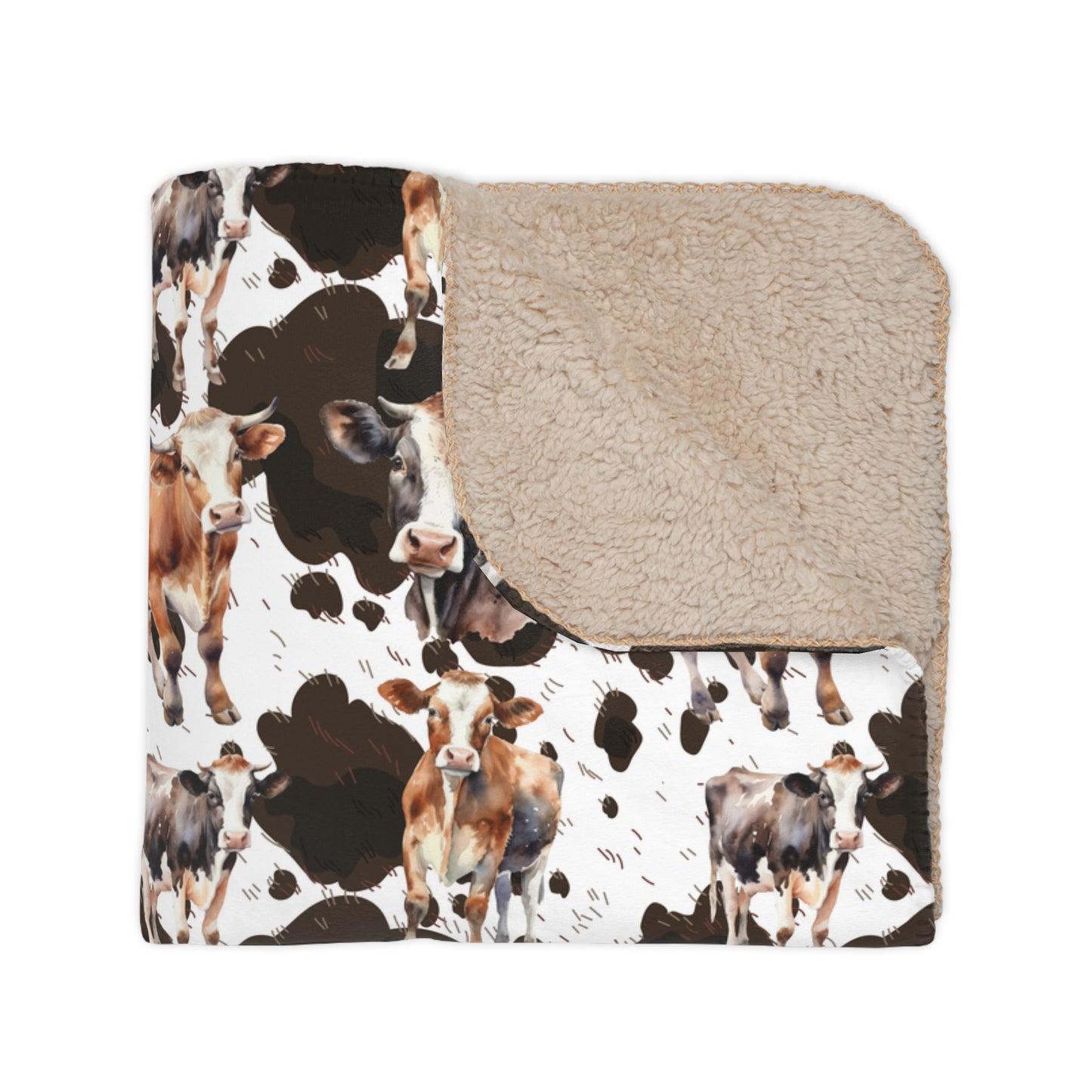 Country Western Cows Tan Sherpa Blanket