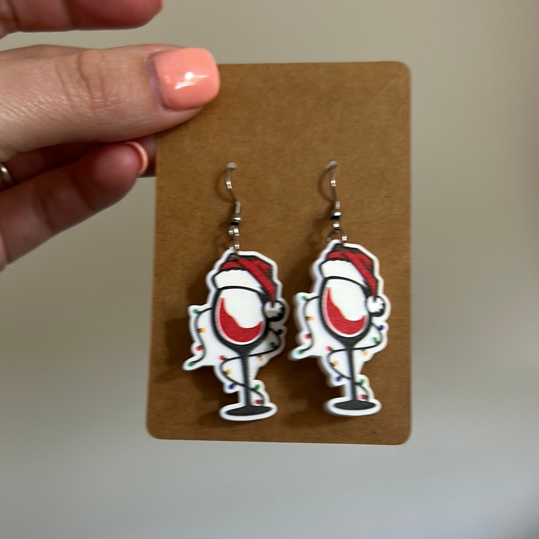 Festive Christmas Wine Glass Earrings