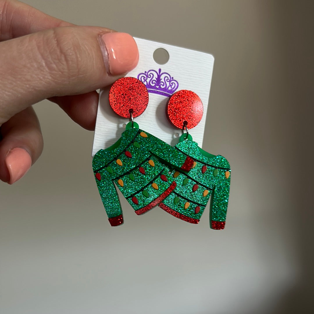 Festive Ugly Christmas Sweater Glitter Earrings