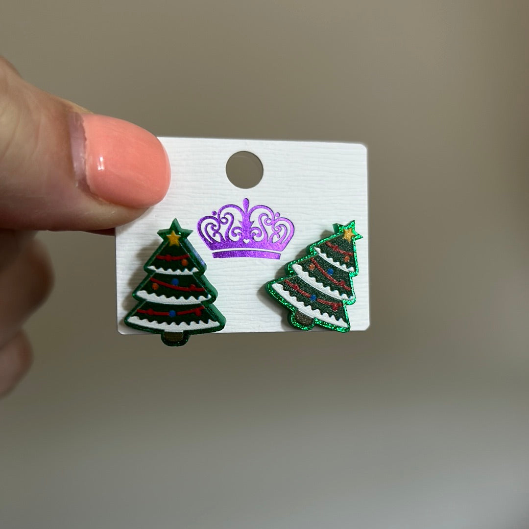 Novelty Glitter Christmas Tree Stud Earrings