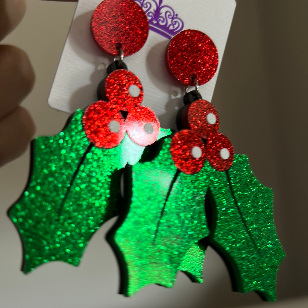 Glitter Mistletoe Christmas Earrings