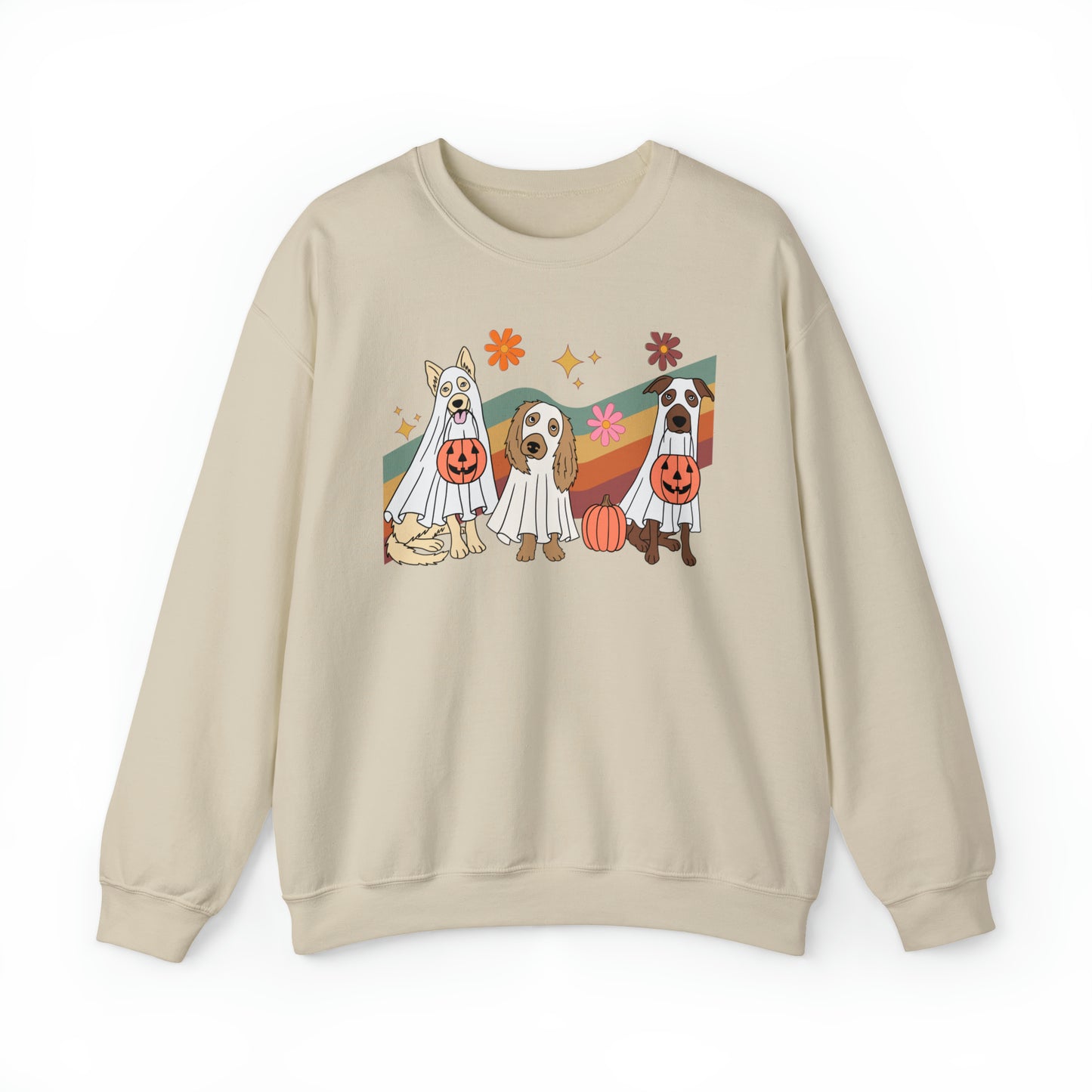 "Retro Ghost Pups" Halloween Crewneck Sweatshirt