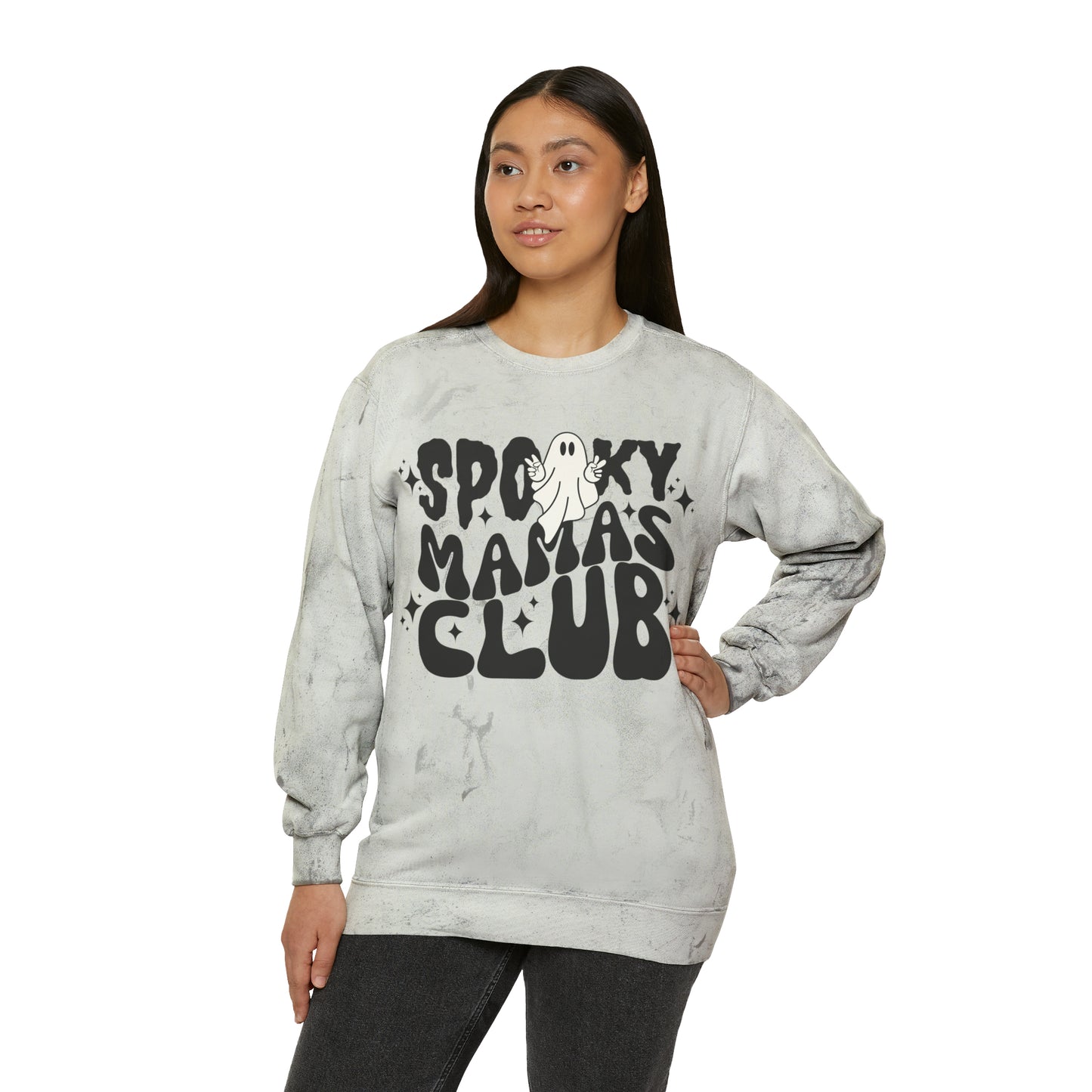 Spooky Mamas Club Crewneck, Acid Wash Tie Dye Halloween Sweatshirt