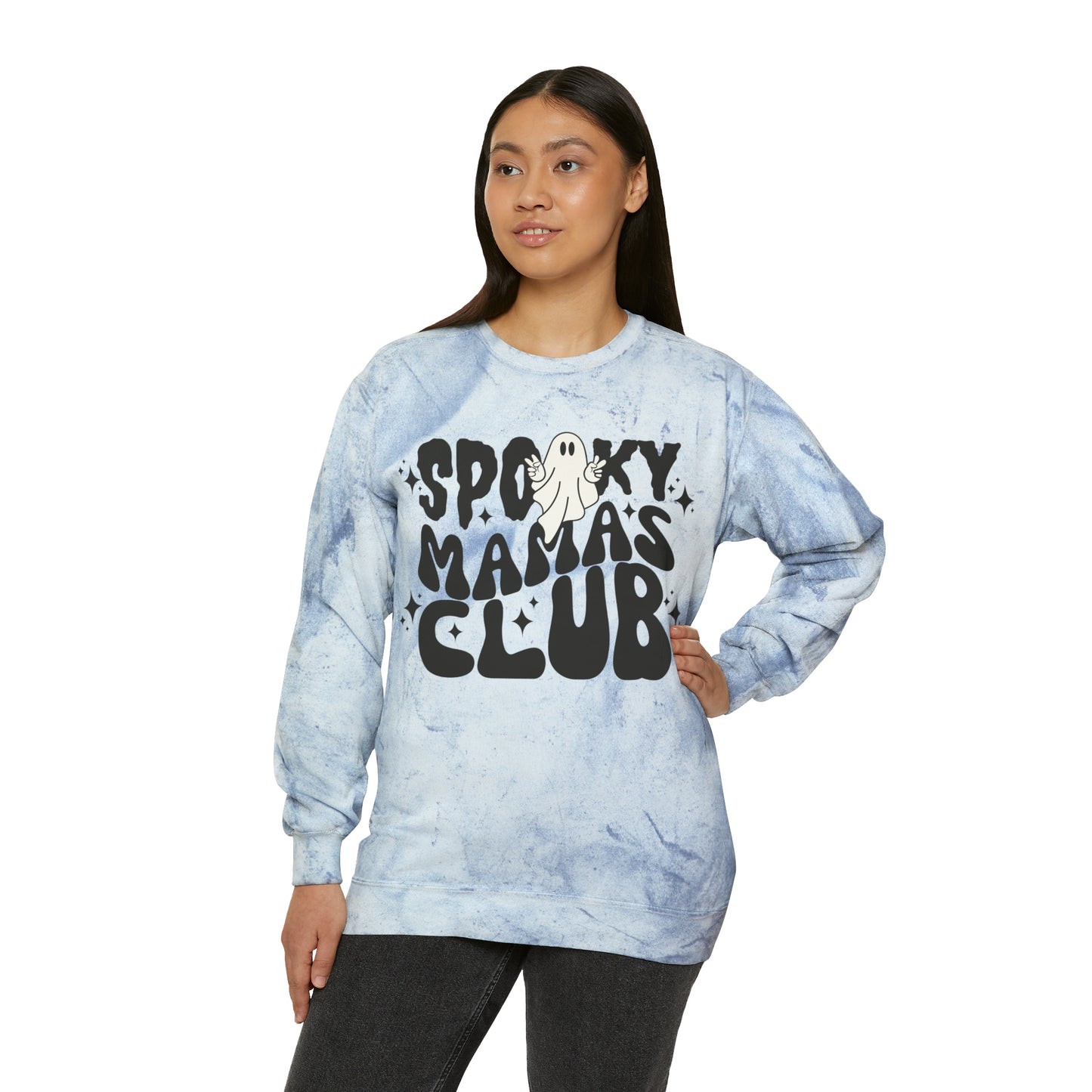 Spooky Mamas Club Crewneck, Acid Wash Tie Dye Halloween Sweatshirt