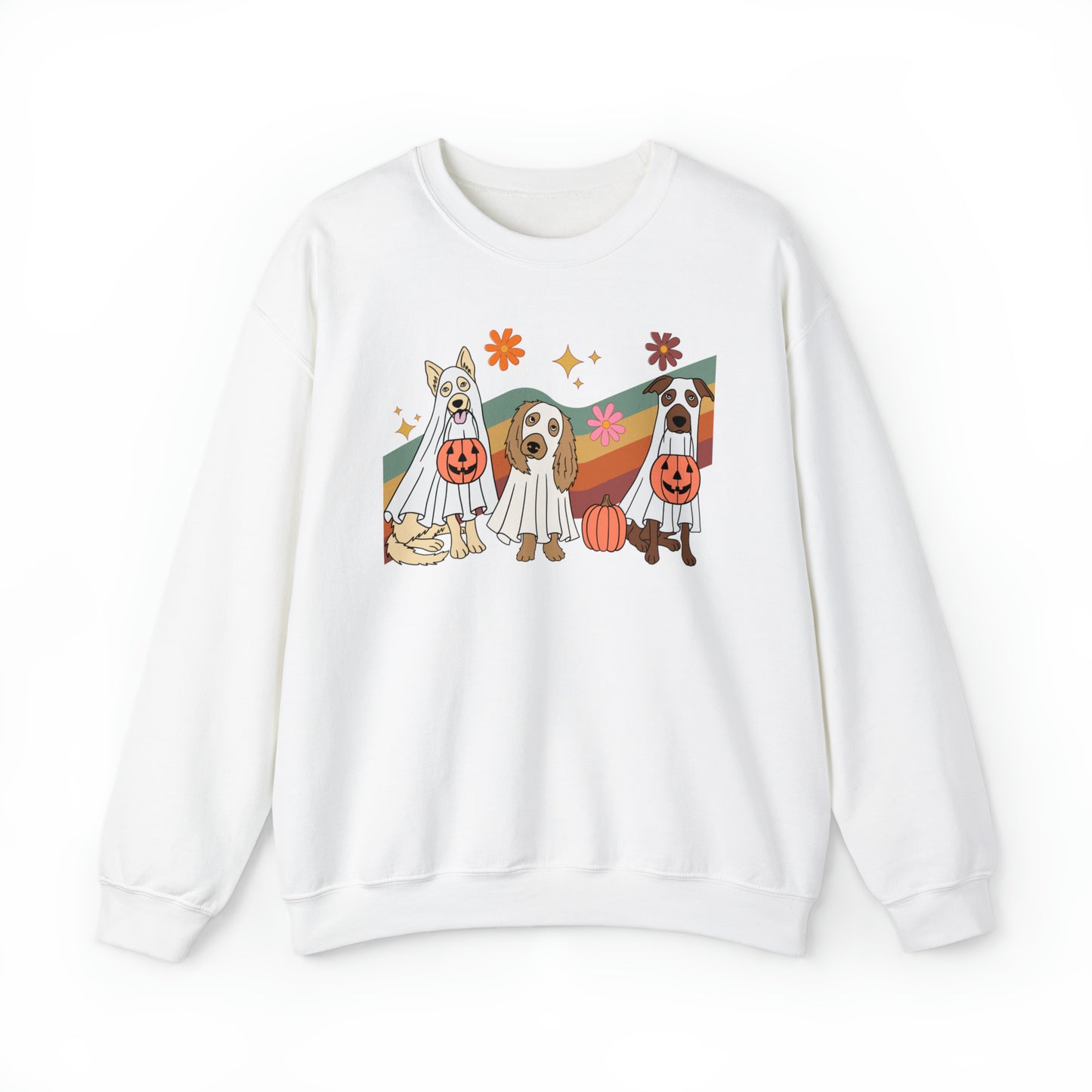 "Retro Ghost Pups" Halloween Crewneck Sweatshirt