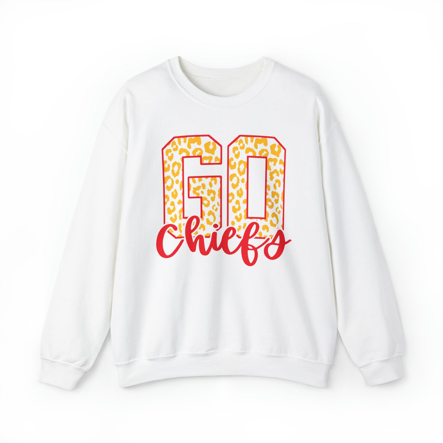 Leopard Print Go Chiefs Crewneck, Football Fan Sweatshirt, Red and Gold Team Shirt, Christmas Gift for Her