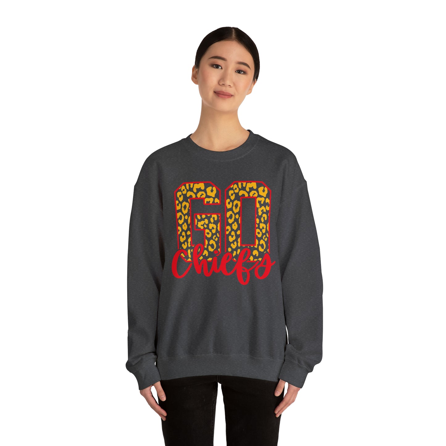 Leopard Print Go Chiefs Crewneck, Football Fan Sweatshirt, Red and Gold Team Shirt, Christmas Gift for Her