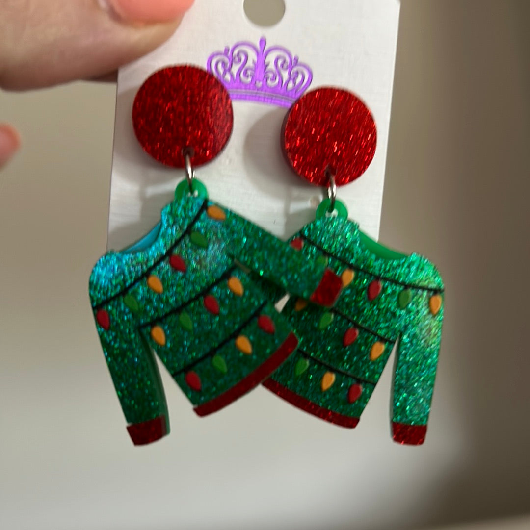 Festive Ugly Christmas Sweater Glitter Earrings