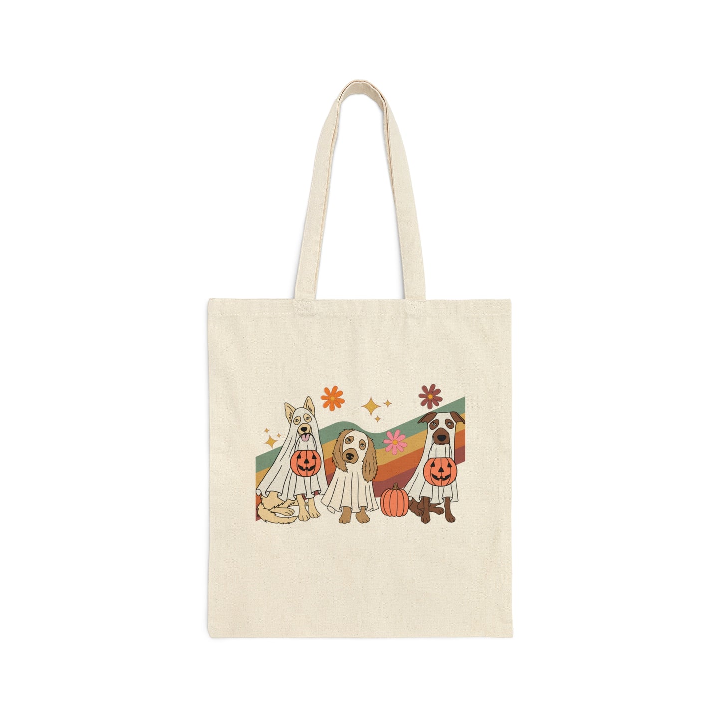 Retro Ghost Pups - Halloween Tote Bag, Trick or Treat Canvas Tote