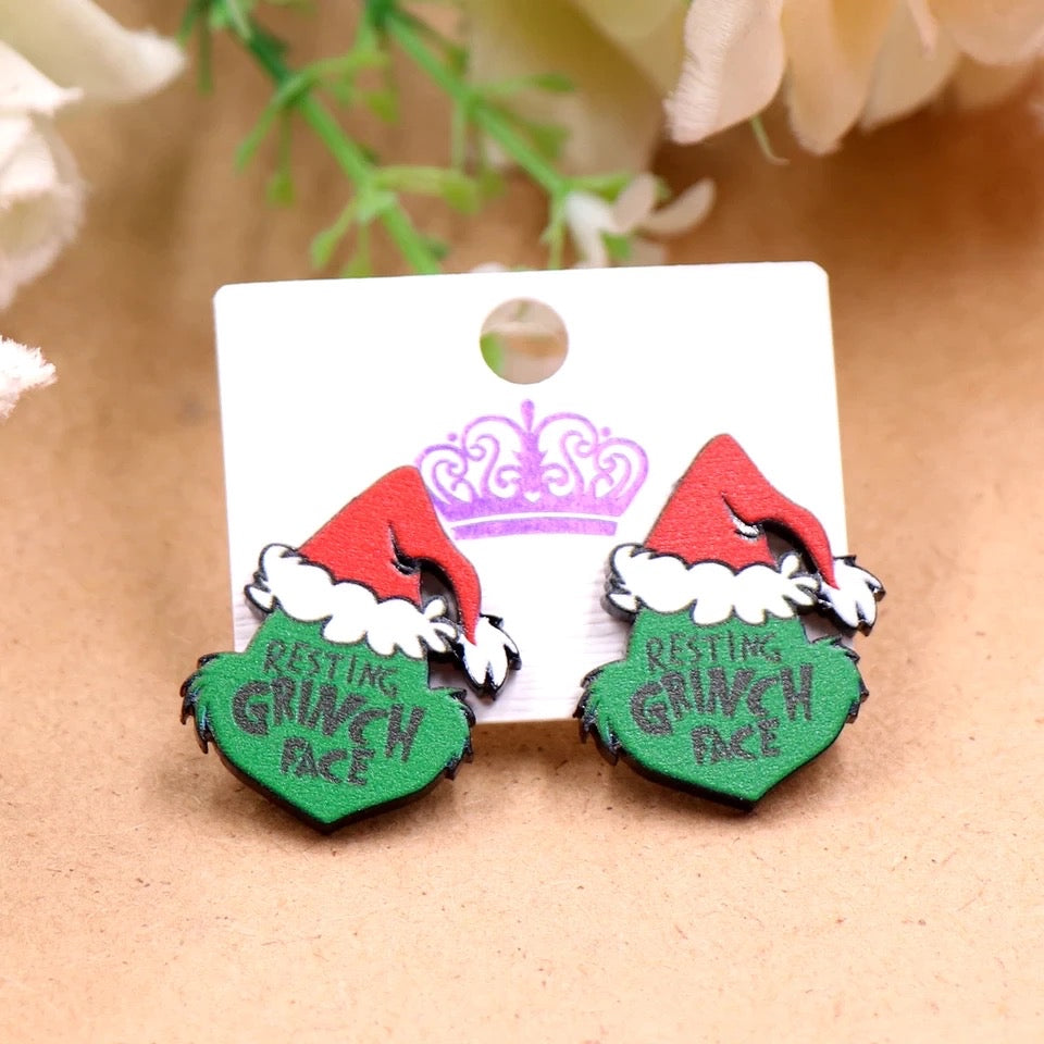 Green Monster Christmas Holiday Stud Earrings