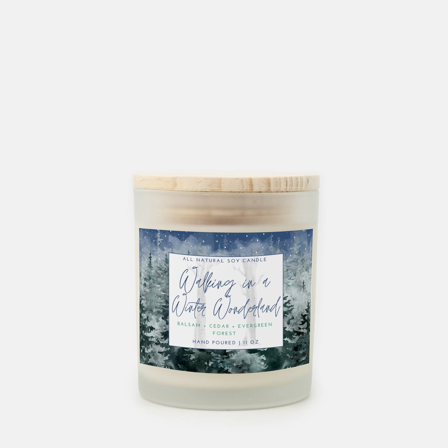 Walking in a Winter Wonderland Soy Wax Candle, Hand Poured Balsam Fir Evergreen Eucalyptus Scent Candle, Coconut Soy Wax Frosted Candle Gift