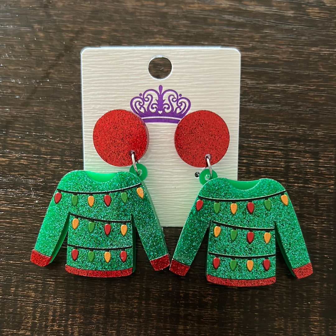 Festive Ugly Christmas Sweater Glitter Earrings