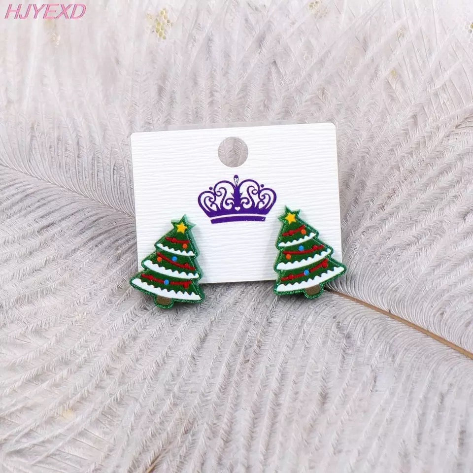 Novelty Glitter Christmas Tree Stud Earrings