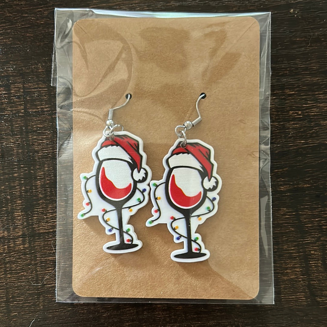 Festive Christmas Wine Glass Earrings