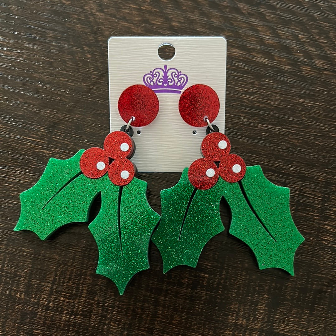 Glitter Mistletoe Christmas Earrings