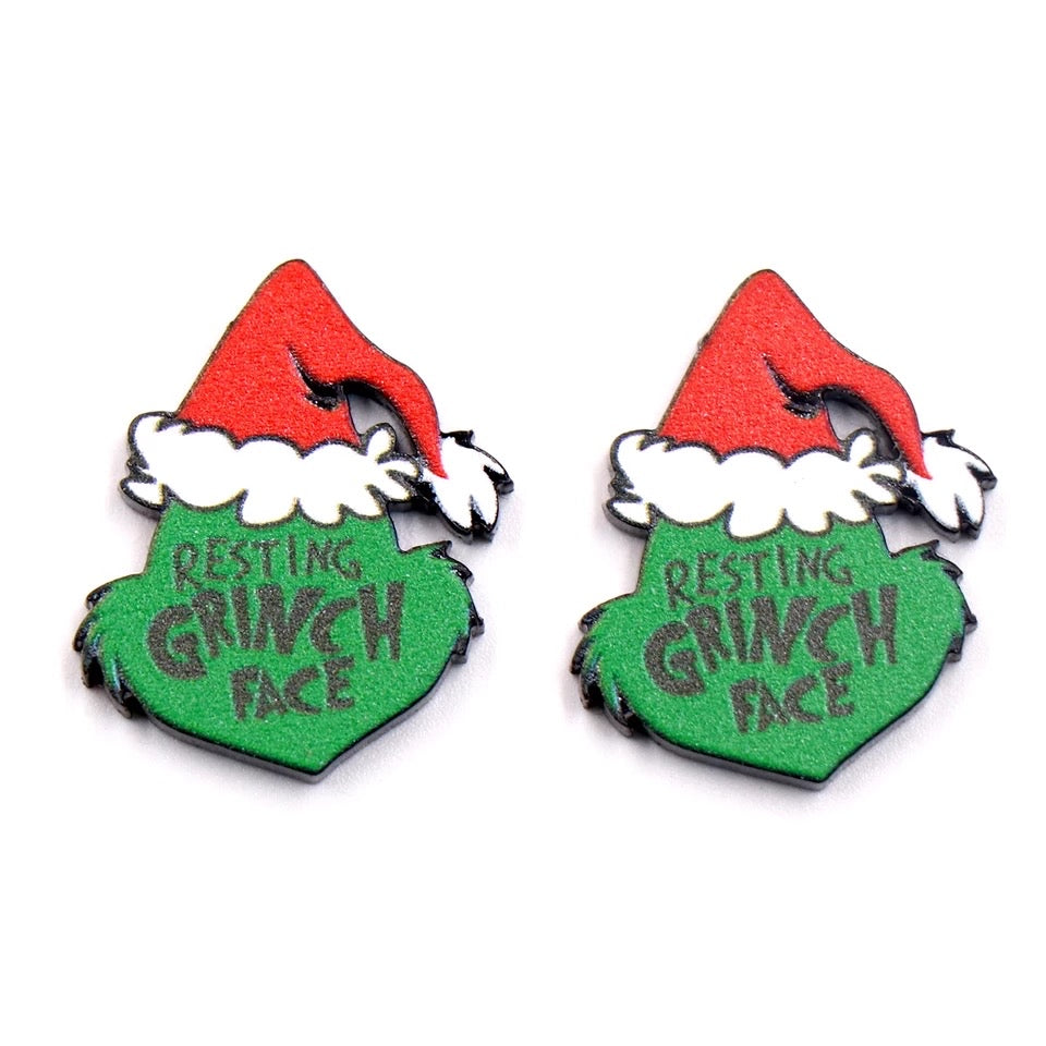 Green Monster Christmas Holiday Stud Earrings