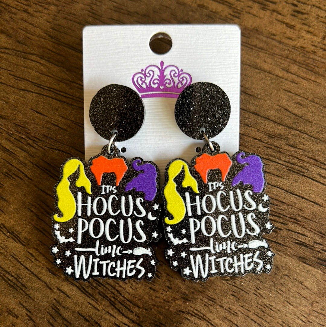 Spooky Witches Glitter Dangle Earrings