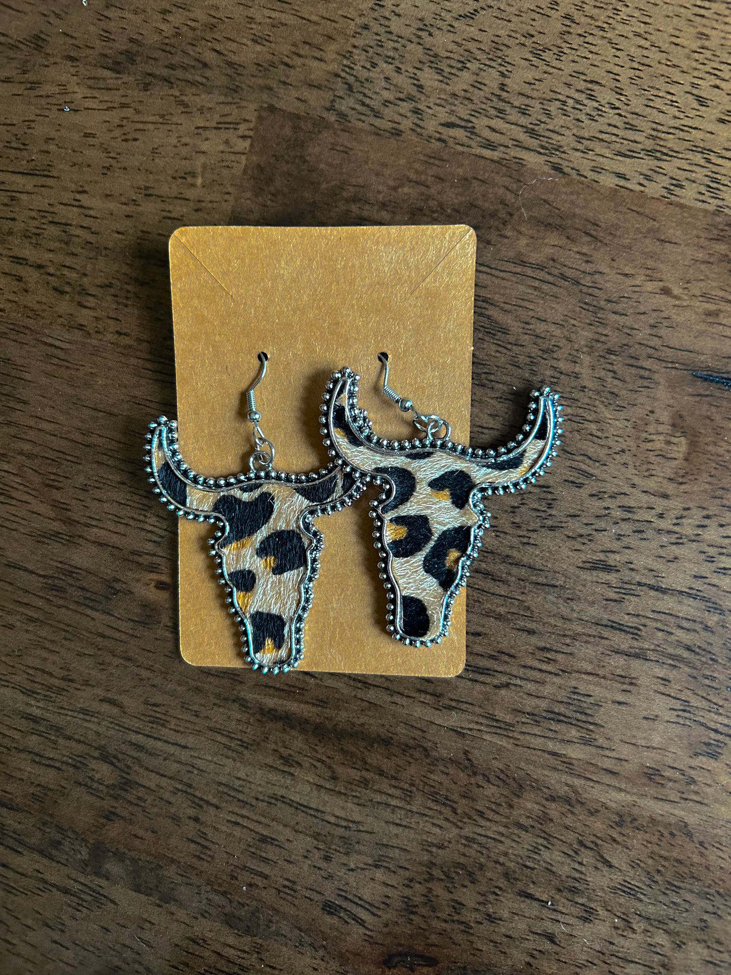 Faux Cow Hair Leopard Print Bull Earrings