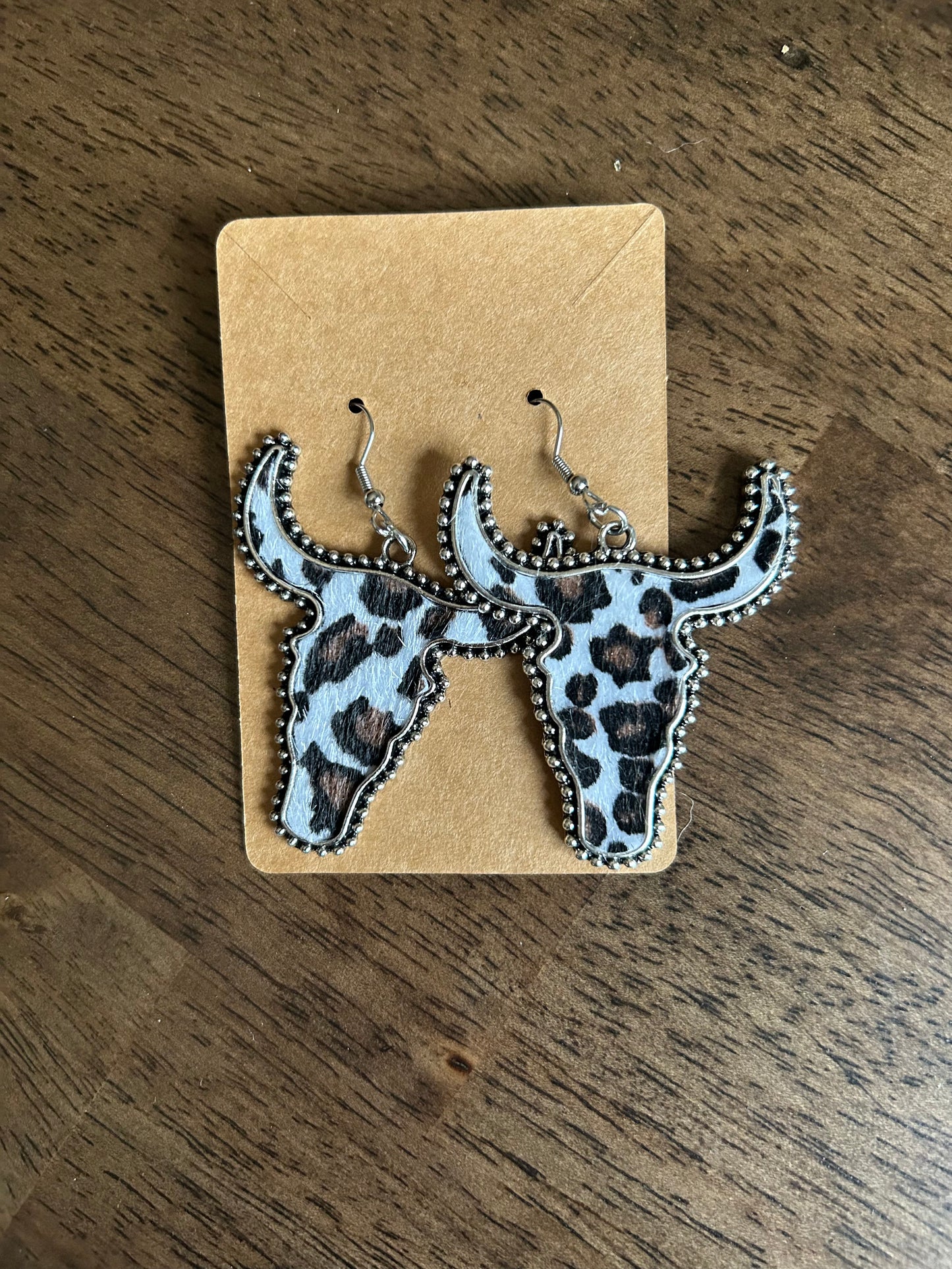 Faux Cow Hair Leopard Print Bull Earrings