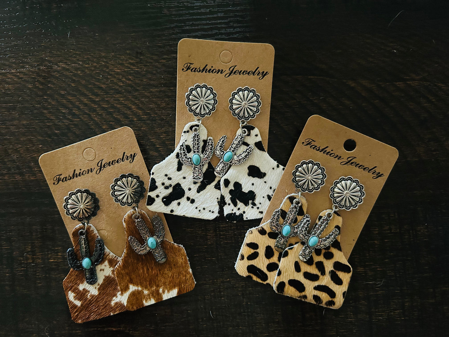 Faux Cowhide Cow Tag Earrings