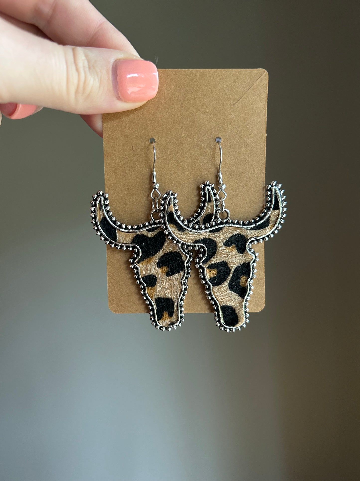 Faux Cow Hair Leopard Print Bull Earrings