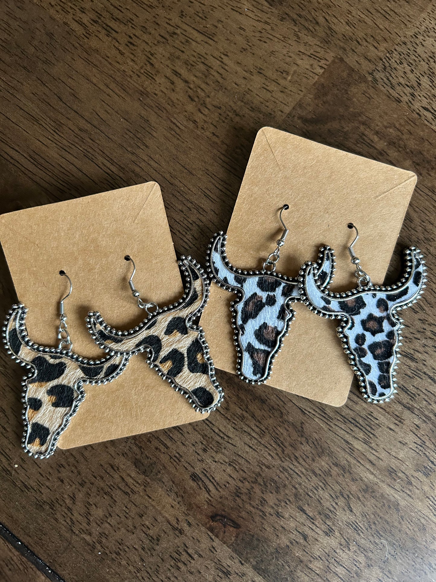 Faux Cow Hair Leopard Print Bull Earrings