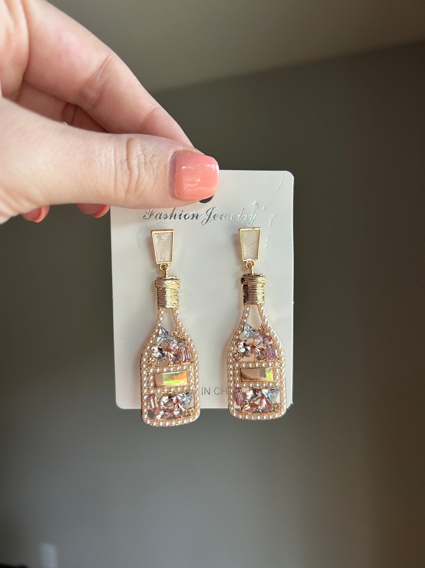 Pink Champagne Bling Drop Earrings