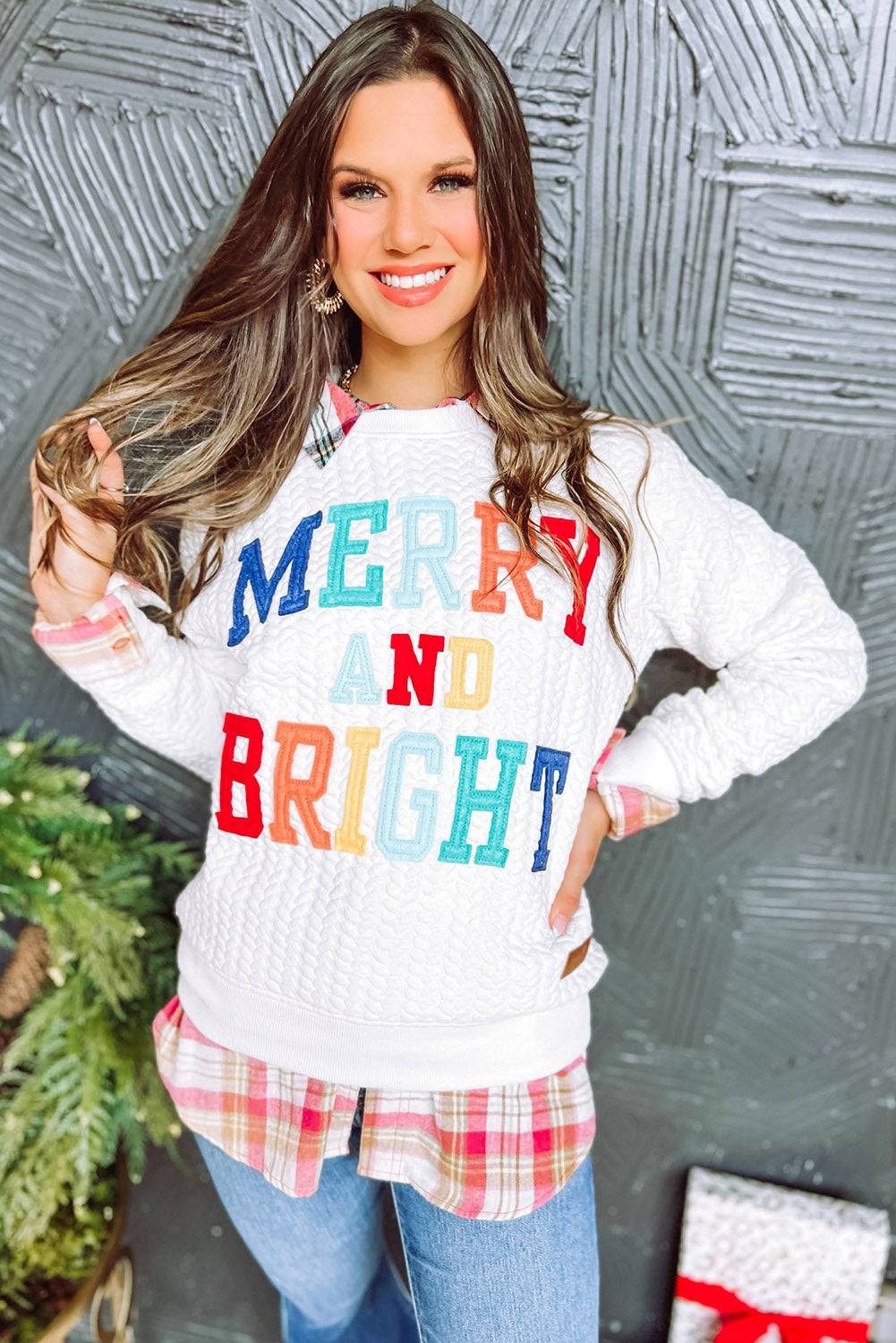 White Merry And Bright Cable Knit Pullover Sweatshirt