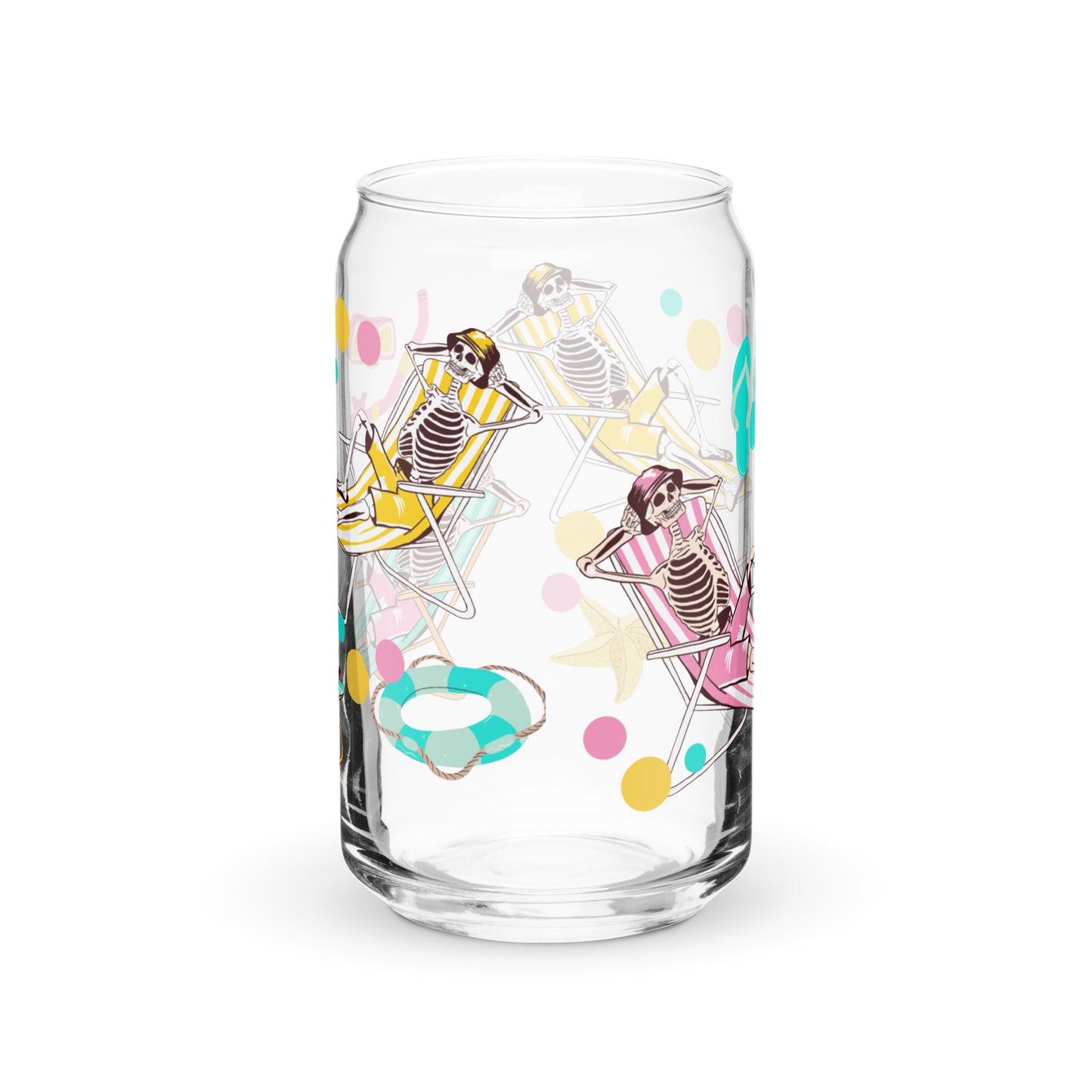 Spooky Beach Vibes: Skeletons in Swimsuits Glass Can Cup